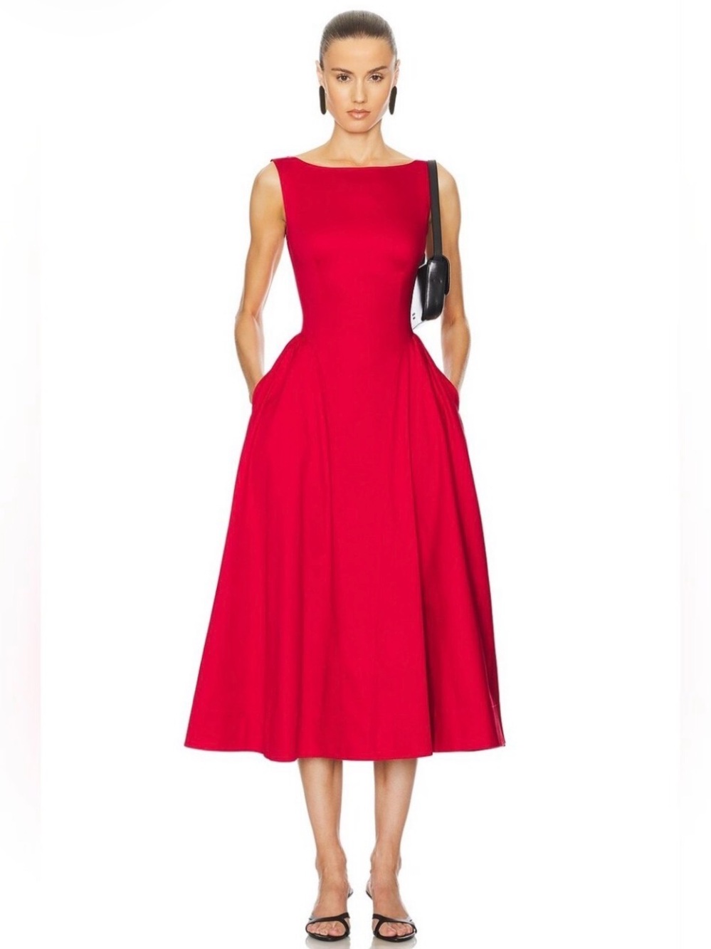 NWT Helsa Stretch Cotton Sateen Midi Dress red size xs